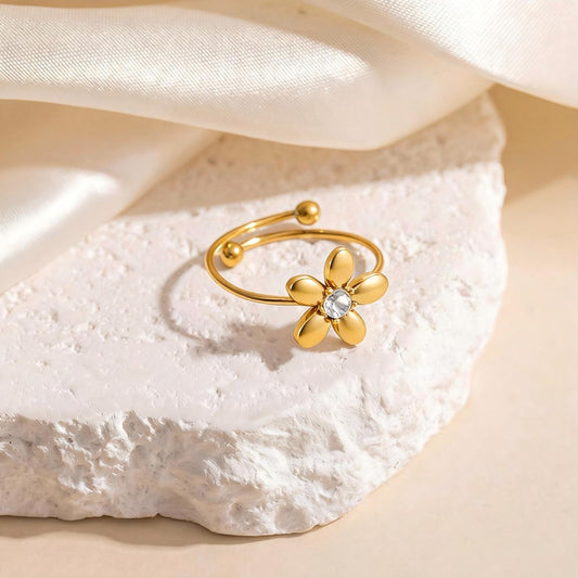 Golden Flower Adjustable Ring