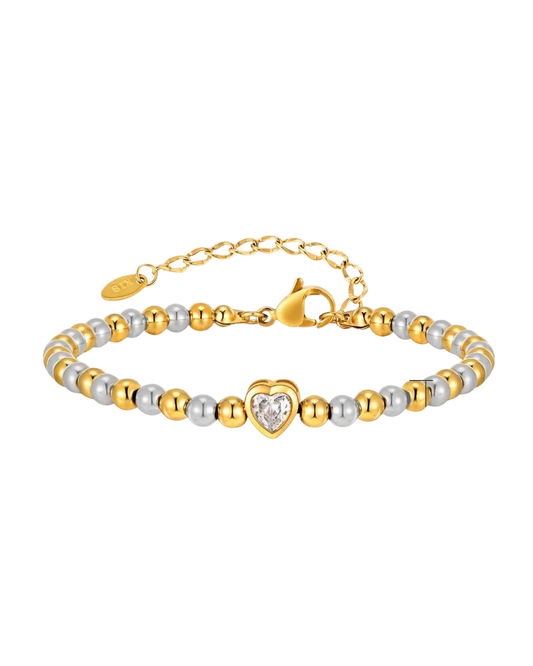 Stella Beaded Heart Mixed Metal stacking bracelet